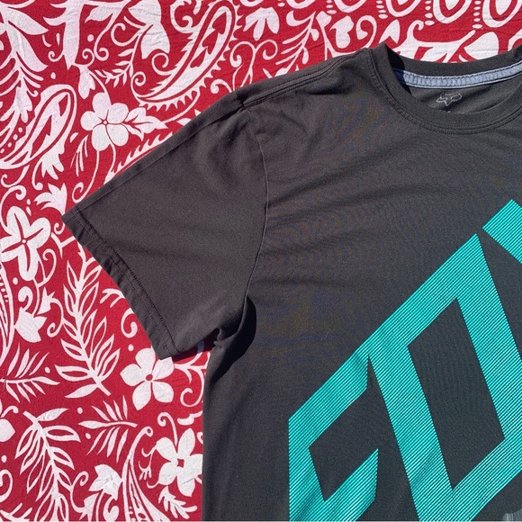 🏁🦊 Fox Racing Tech TruDri Black & Teal Short Sleeve Graphic Logo T-Shirt 🦊🏁 - Picture 7 of 15